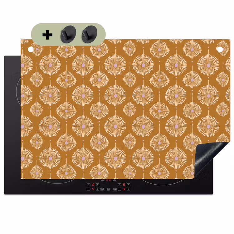 Bloemen - Modern - Oker Inductie beschemer met haakjes klein 777 -3d
