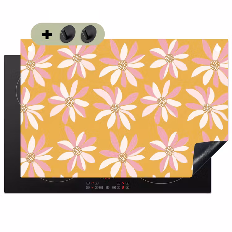 Bloemen - Modern - Geel Inductie beschemer met haakjes klein 777 -3d