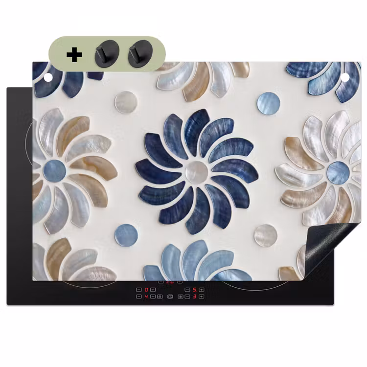 Bloemen - Parelmoer - Abstract - Patroon - Blauw Inductie beschemer met haakjes klein -3d