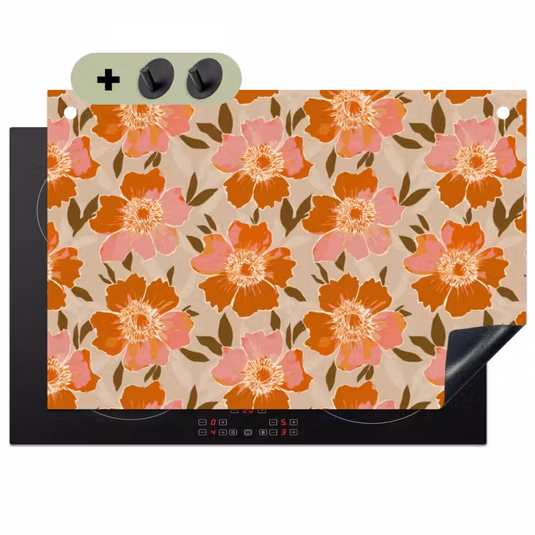 Bloemen - Motief - Retro Inductie beschemer met haakjes klein 777 -3d