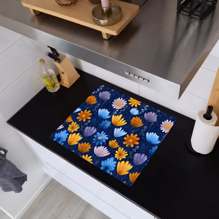 Bloemen - Patroon - Blauw - Contrast Inductie beschemer met haakjes middel -sfeer1