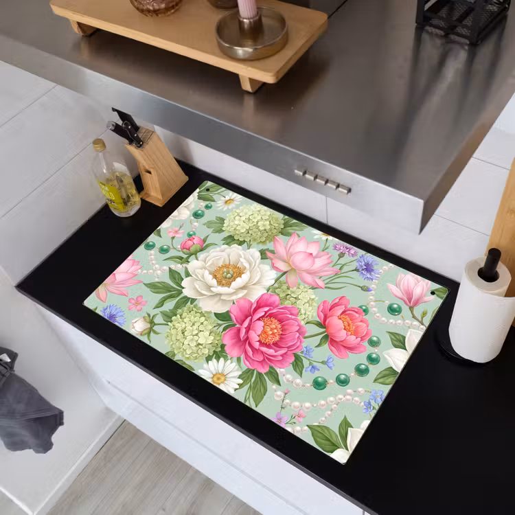 Bloemen - Patroon - Botanisch - Groen Inductie beschemer met haakjes klein -sfeer1