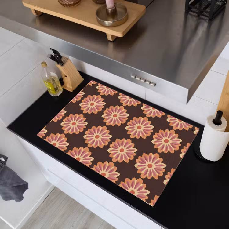 Bloemen - Patroon - Bruin Inductie beschemer met haakjes klein 777 -sfeer1