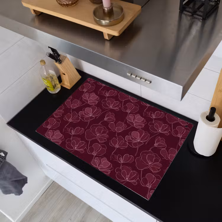 Bloemen - Patroon - Bordeauxrood Inductie beschemer met haakjes klein 777 -sfeer1