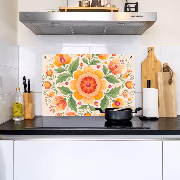 Bloemen - Patroon - Decoratief - Oranje Inductie beschemer met haakjes klein -sfeer2