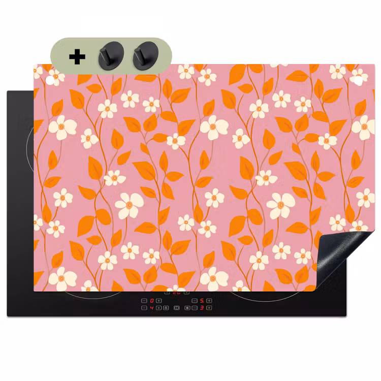 Bloemen - Patroon - Oranje Inductie beschemer met haakjes klein 777 -3d