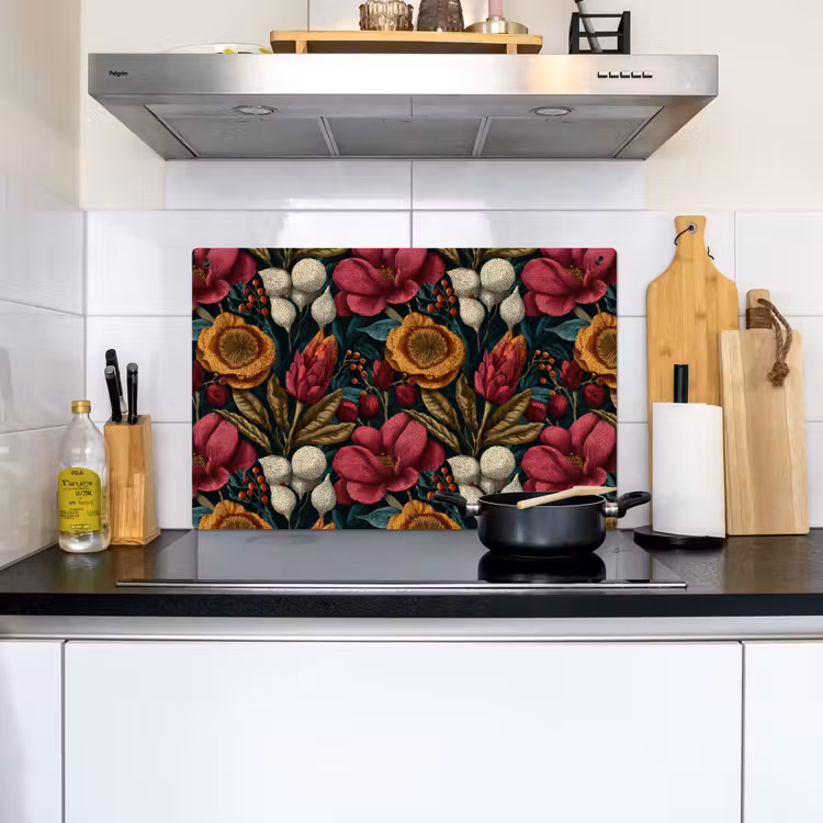 Bloemen - Patroon - Rood - Goud Inductie beschemer met haakjes klein 777 -sfeer2