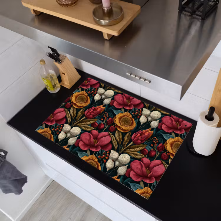 Bloemen - Patroon - Rood - Goud Inductie beschemer met haakjes klein 777 -sfeer1