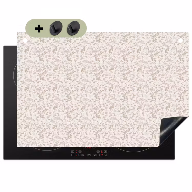 Bloemen - Patroon - Taupe Inductie beschemer met haakjes klein 777 -3d