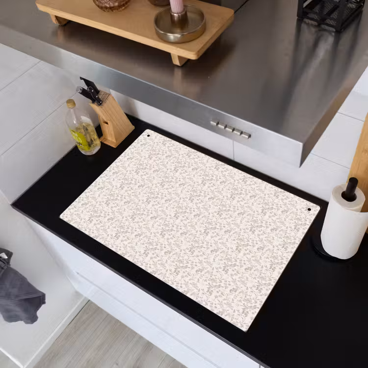 Bloemen - Patroon - Taupe Inductie beschemer met haakjes klein 777 -sfeer1