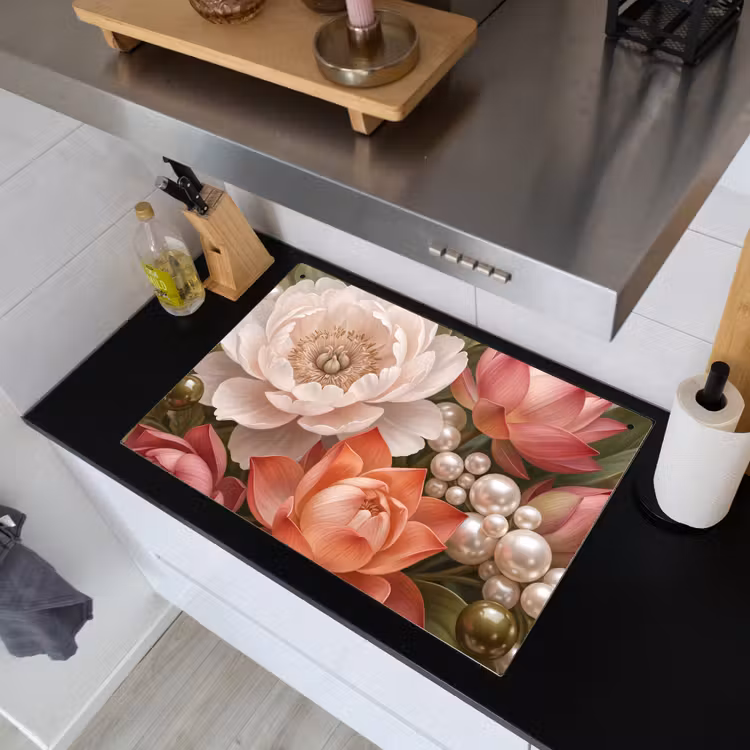Bloemen - Parels - Elegant - Roze - Wit Inductie beschemer met haakjes klein -sfeer1