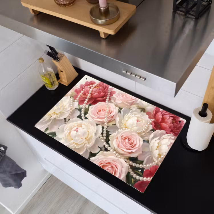 Bloemen - Parels - Romantiek - Klassiek - Roze Inductie beschemer met haakjes klein -sfeer1