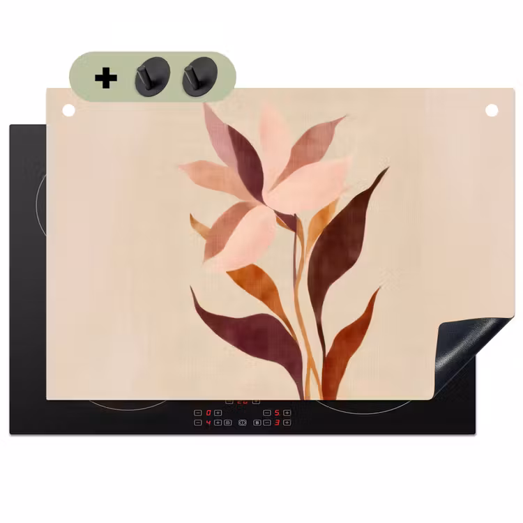 Bloemen - Blaadjes - Minimalistisch - Roze Inductie beschemer met haakjes klein -3d