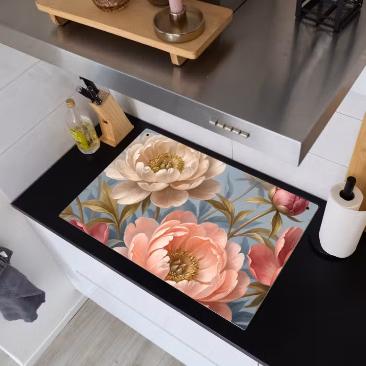 Bloemen - Roze - Beige - Modern - Natuur Inductie beschemer met haakjes klein -sfeer1