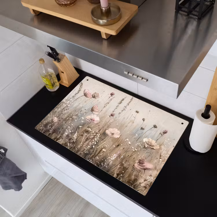 Bloemen - Roze - Modern - Beige Inductie beschemer met haakjes klein -sfeer1