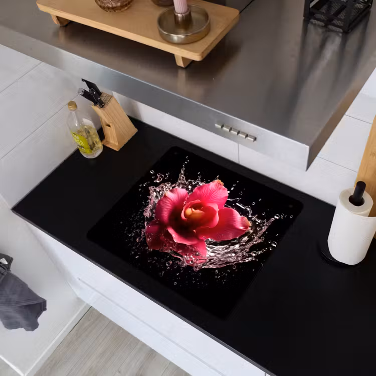 Bloemen - Roze - Water - Zwart - Botanisch - Natuur Inductie beschemer met haakjes middel -sfeer1