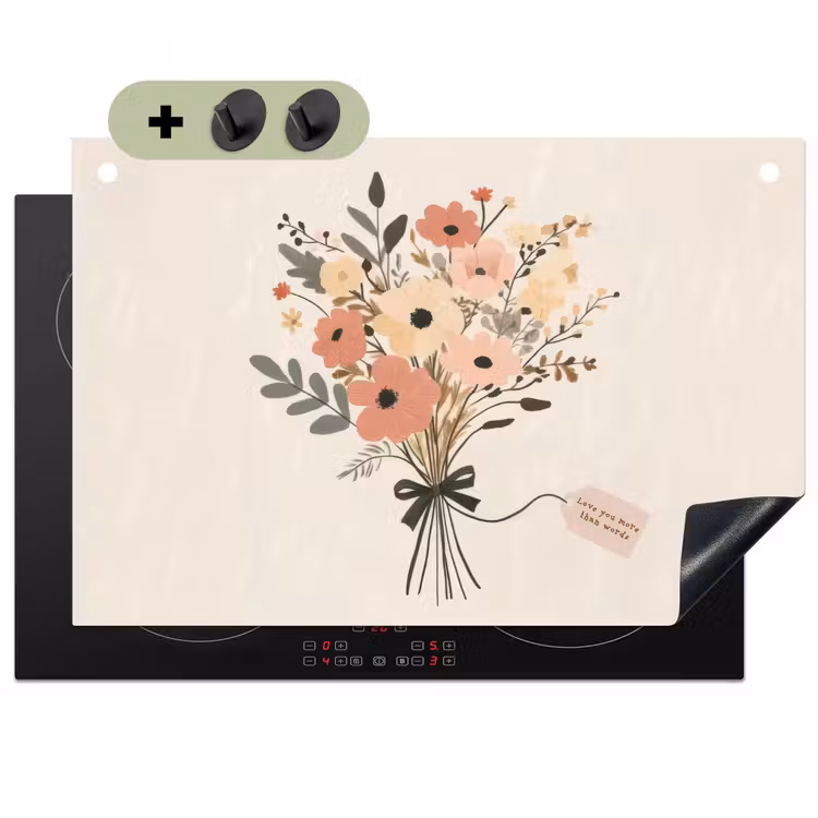 Bloemen - Quote - Beige - Lint Inductie beschemer met haakjes klein -3d