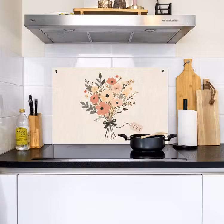 Bloemen - Quote - Beige - Lint Inductie beschemer met haakjes klein -sfeer2