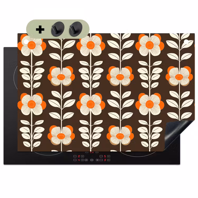 Bloemen - Retro - Bruin Inductie beschemer met haakjes klein 777 -3d