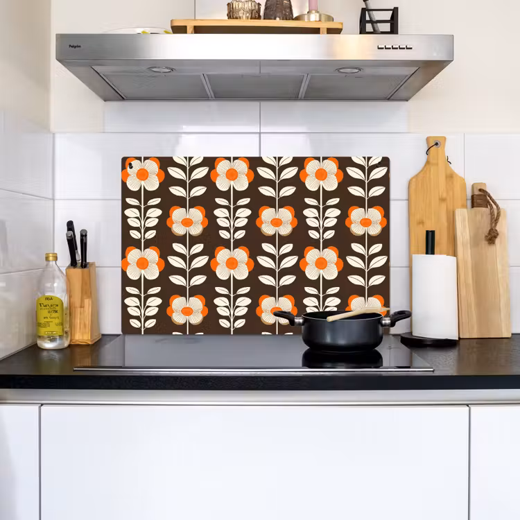 Bloemen - Retro - Bruin Inductie beschemer met haakjes klein 777 -sfeer2