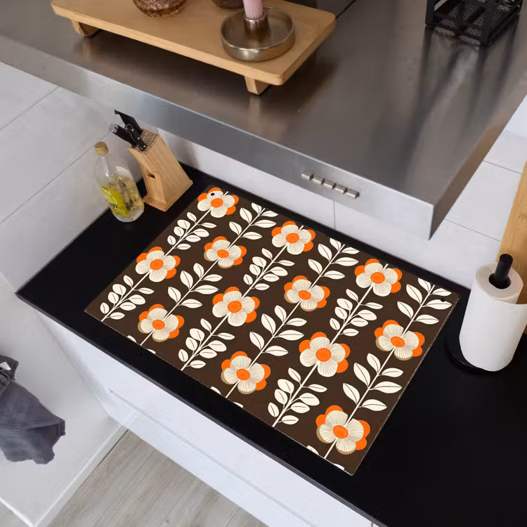 Bloemen - Retro - Bruin Inductie beschemer met haakjes klein 777 -sfeer1