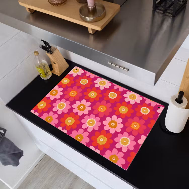 Bloemen - Retro - Kleurrijk Inductie beschemer met haakjes klein 777 -sfeer1