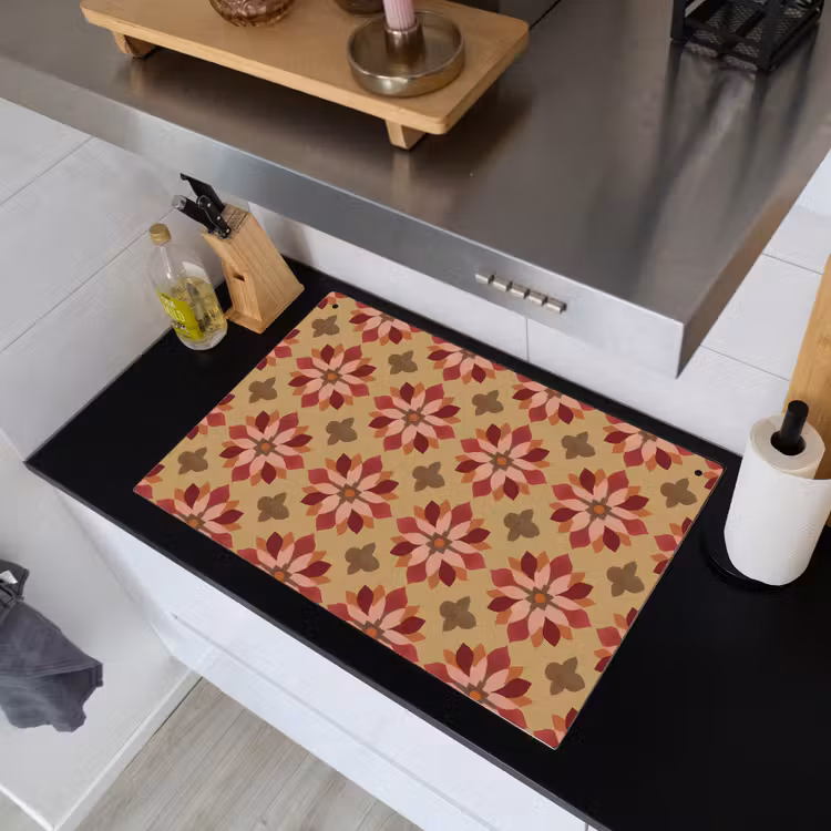 Bloemen - Retro - Groen Inductie beschemer met haakjes klein 777 -sfeer1