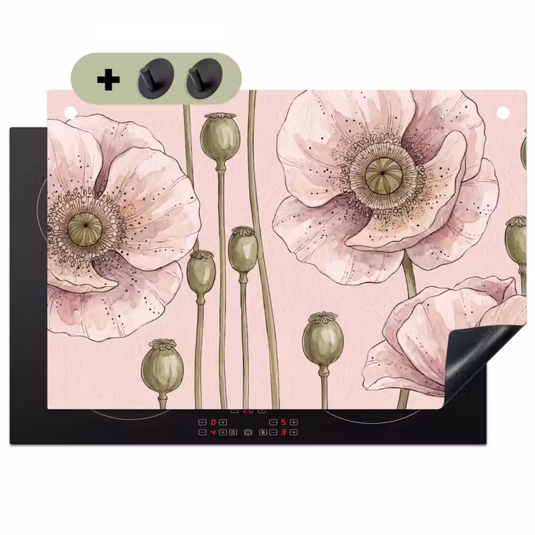 Bloemen - Zomer - Natuur - Aquarel - Roze Inductie beschemer met haakjes klein -3d