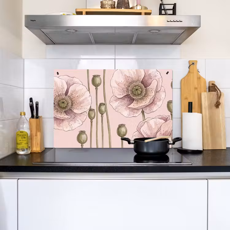 Bloemen - Zomer - Natuur - Aquarel - Roze Inductie beschemer met haakjes klein -sfeer2