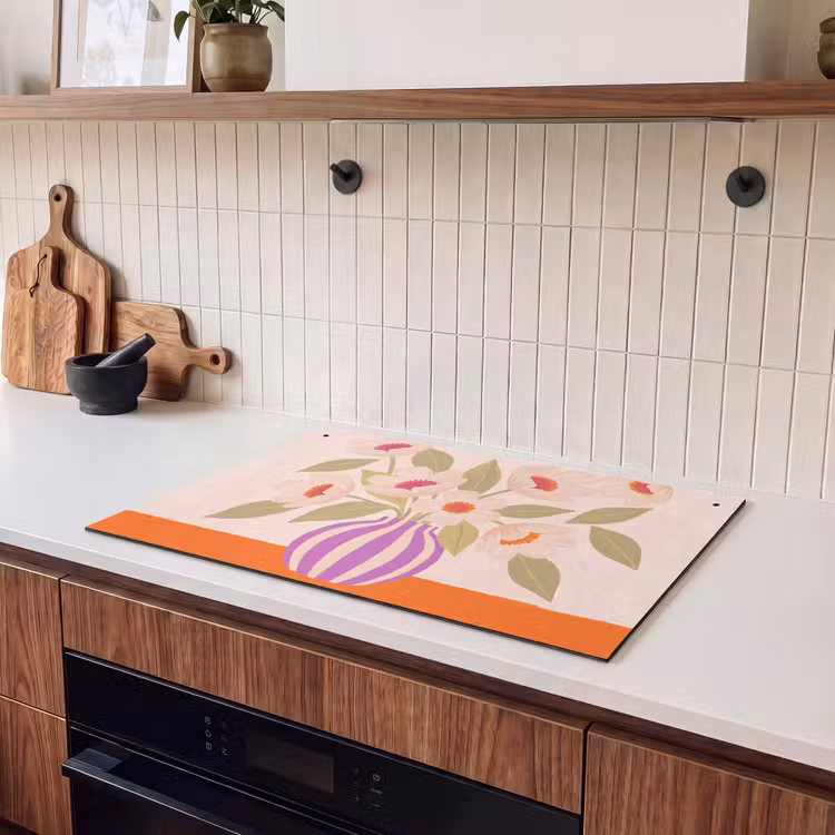 Bloemen - Vaas - Abstract - Paars - Oranje Inductie beschemer met haakjes klein -sfeer1