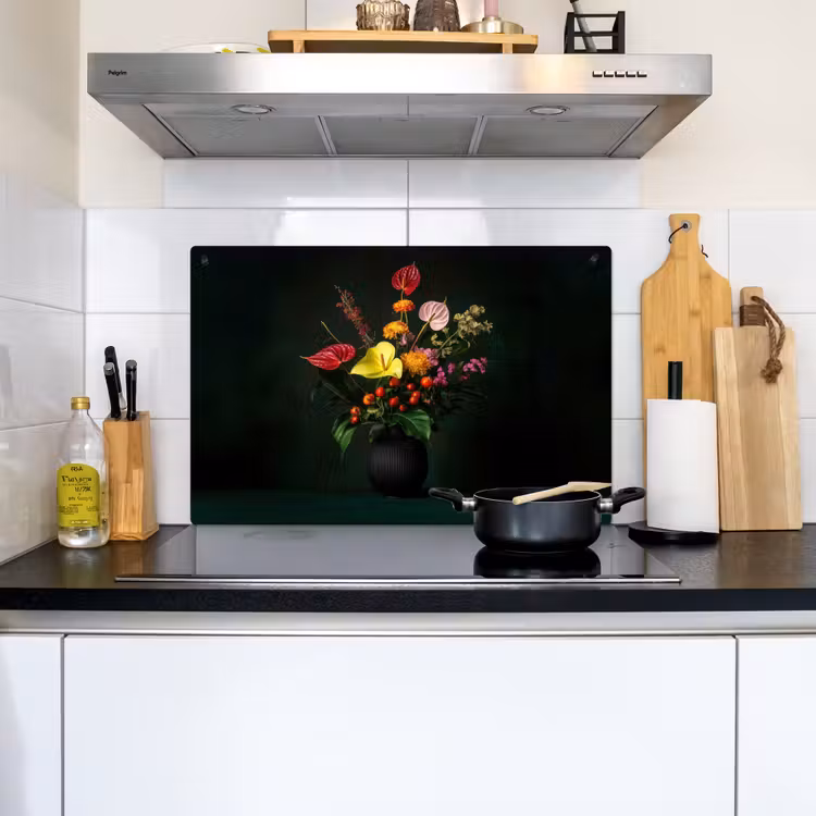 Bloemen - Vaas - Zwart Inductie beschemer met haakjes klein -sfeer2