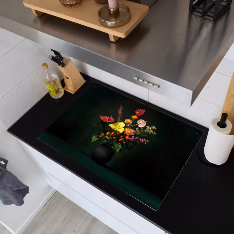 Bloemen - Vaas - Zwart Inductie beschemer met haakjes klein -sfeer1