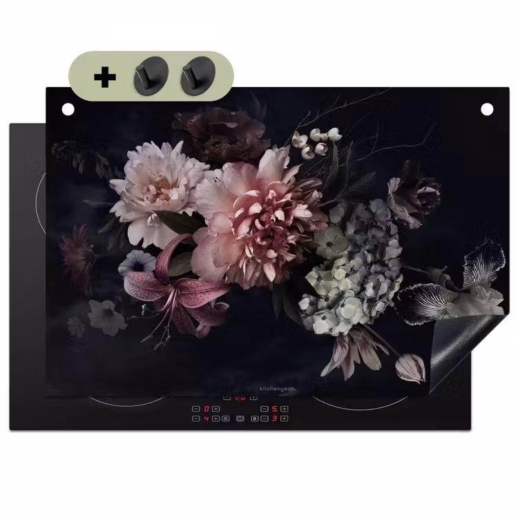Bloemen - Vintage - Roze Inductie beschemer met haakjes klein -3d