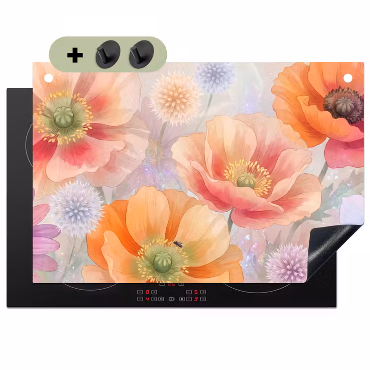 Bloemen - Aquarel - Natuur - Modern - Kleurrijk Inductie beschemer met haakjes klein -3d