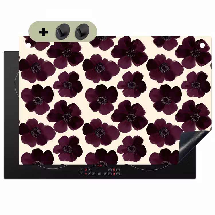 Bloemen - Aquarel - Paars Inductie beschemer met haakjes klein 777 -3d