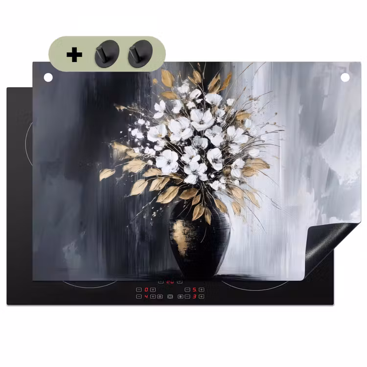 Bloemen - Wit - Vaas - Abstract Inductie beschemer met haakjes klein -3d