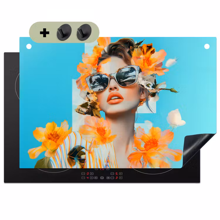 Bloemen - Vrouw - Zonnebril - Blauw Inductie beschemer met haakjes klein -3d