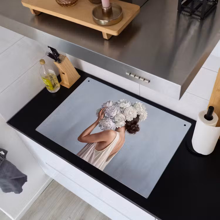 Bloemen - Vrouw - Wit Inductie beschemer met haakjes klein -sfeer1