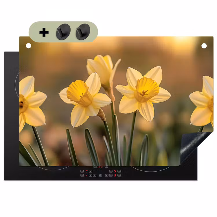 Bloemen - Geel - Wazig Inductie beschemer met haakjes klein -3d