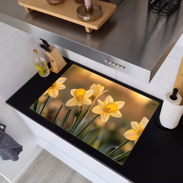 Bloemen - Geel - Wazig Inductie beschemer met haakjes klein -sfeer1