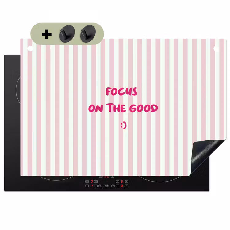 Focus on the good - Strepen - Roze - Smiley Inductie beschemer met haakjes klein -3d