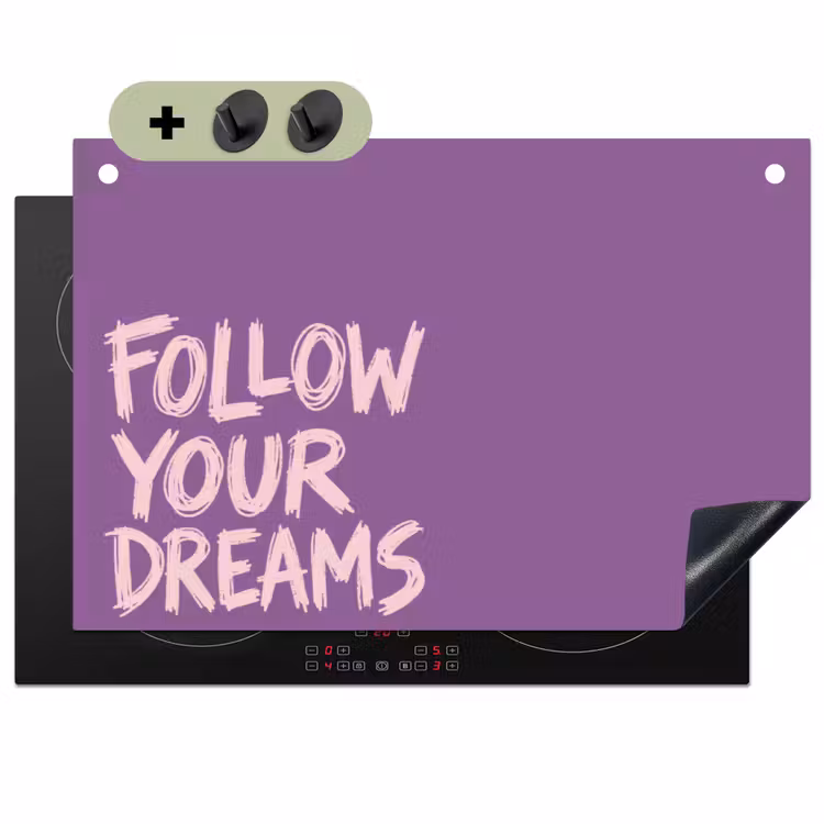Follow your dreams - Paars - Penseeltextuur Inductie beschemer met haakjes klein -3d