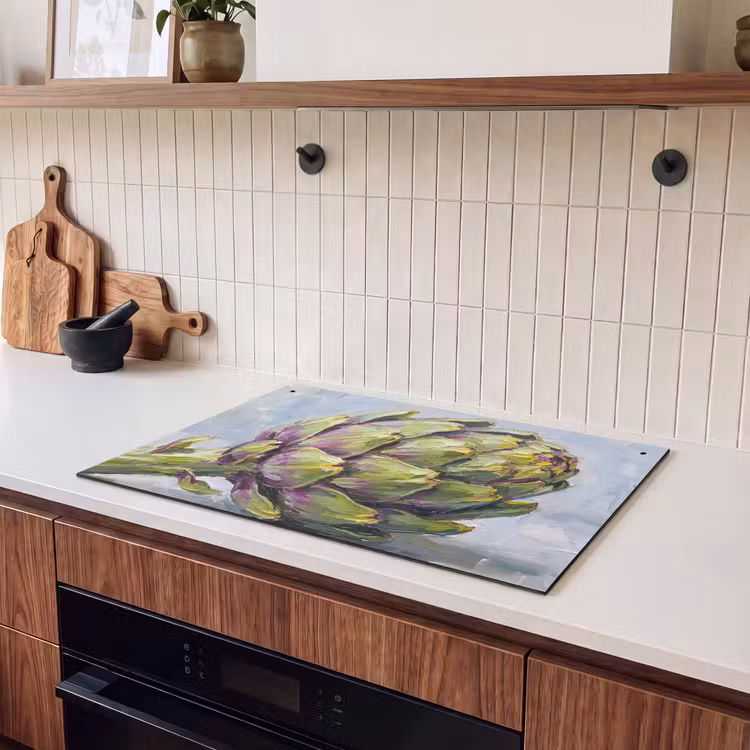 Induction Hob Cover & Splashback (2-in-1) - Food - Artichoke - Modern - Eten - Artisjok - Modern Inductie beschemer met haakjes klein
