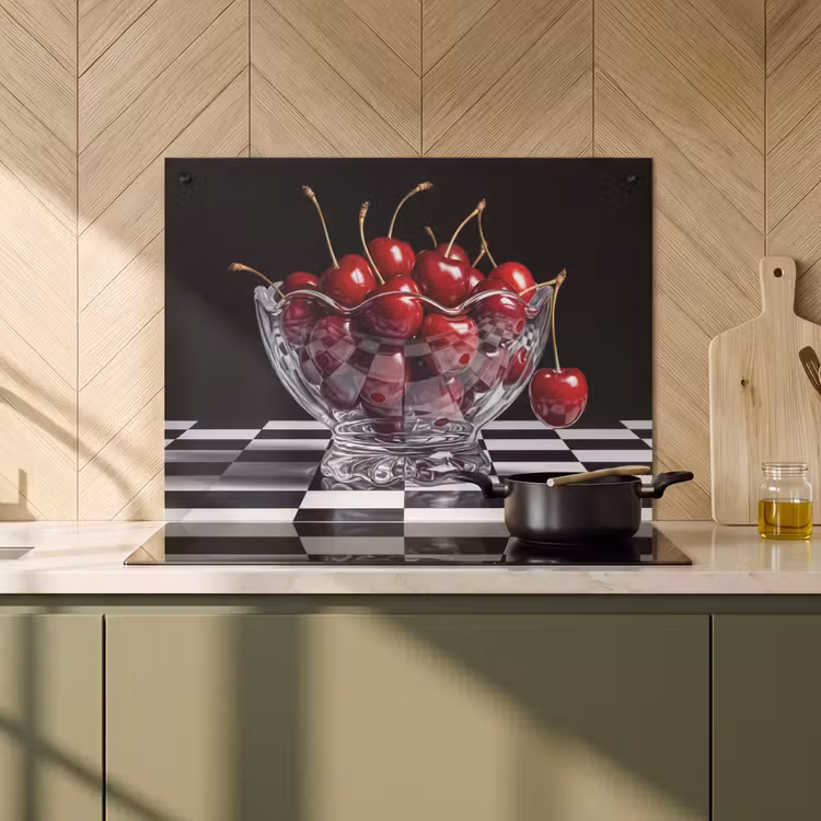 Induction Hob Cover & Splashback (2-in-1) - Food - Cherries - Red - Eten - Kersen - Rood Inductie beschemer met haakjes klein