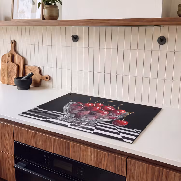 Induction Hob Cover & Splashback (2-in-1) - Food - Cherries - Red - Eten - Kersen - Rood Inductie beschemer met haakjes klein