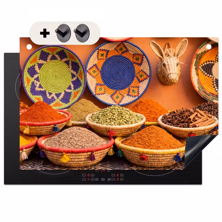 Induction Hob Cover & Splashback (2-in-1) - Food - Colorful - Culture - Eten - Kleurrijk - Cultuur Inductie beschemer met haakjes klein