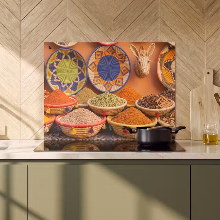 Induction Hob Cover & Splashback (2-in-1) - Food - Colorful - Culture - Eten - Kleurrijk - Cultuur Inductie beschemer met haakjes klein