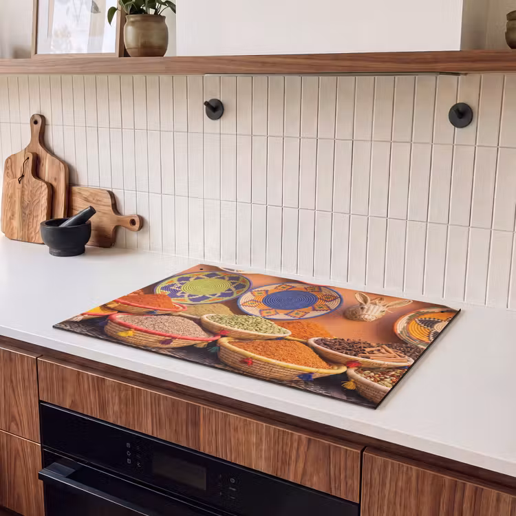 Induction Hob Cover & Splashback (2-in-1) - Food - Colorful - Culture - Eten - Kleurrijk - Cultuur Inductie beschemer met haakjes klein