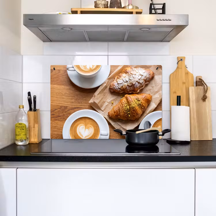 Eten - Croissant - Koffie - Ontbijt - Modern Inductie beschemer met haakjes klein -sfeer2