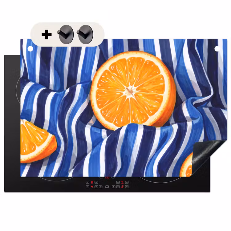Induction Hob Cover & Splashback (2-in-1) - Food - Fruit - Orange - Eten - Fruit - Oranje Inductie beschemer met haakjes klein